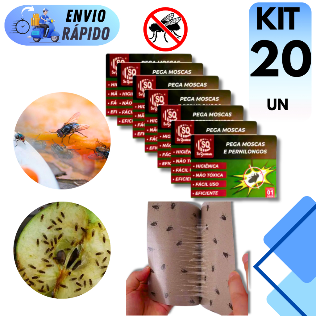 KIT 5 A 20 PEGA MOSCAS ADESIVO 100% EFETIVA COLA MOSQUITO SEM VENENO ELIMINA MOSCAS E INSETOS
