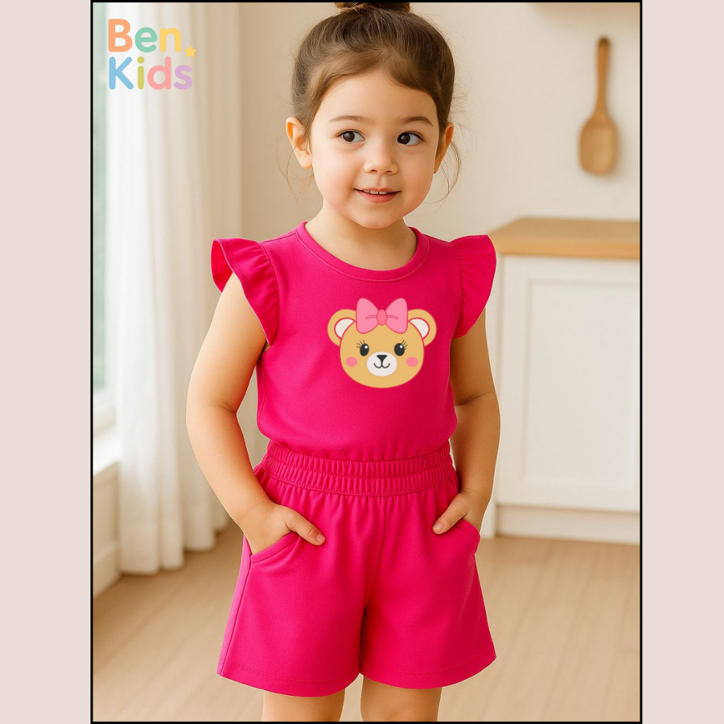 Conjunto Infantil Menina Blusinha e Shortinho Elástico com Bolso Look Fofo Dia a Dia Passear Brincar