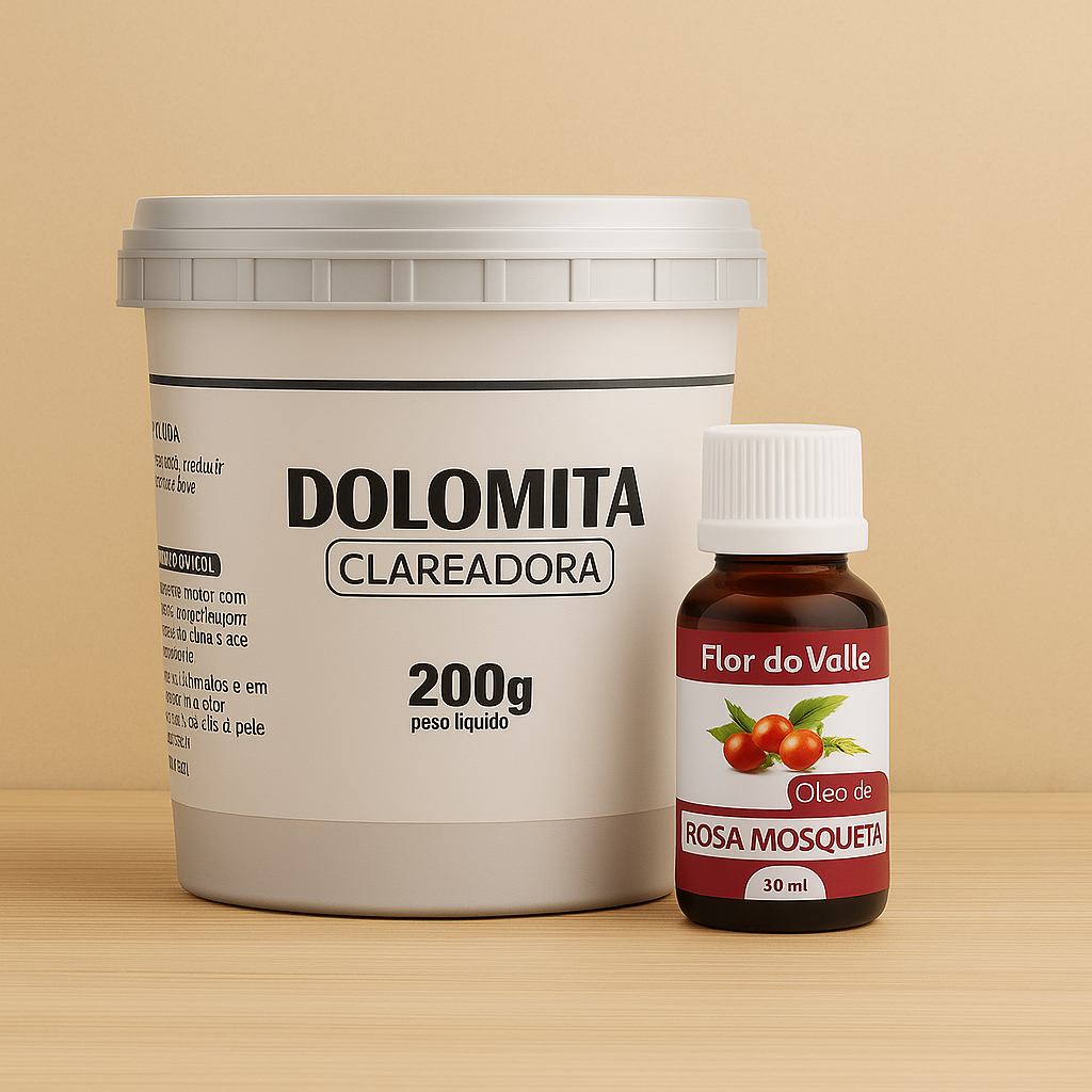 Dolomita Clareadora 200g (Pote) + Rosa Mosqueta 30ml | Clareamento Natural da Pele