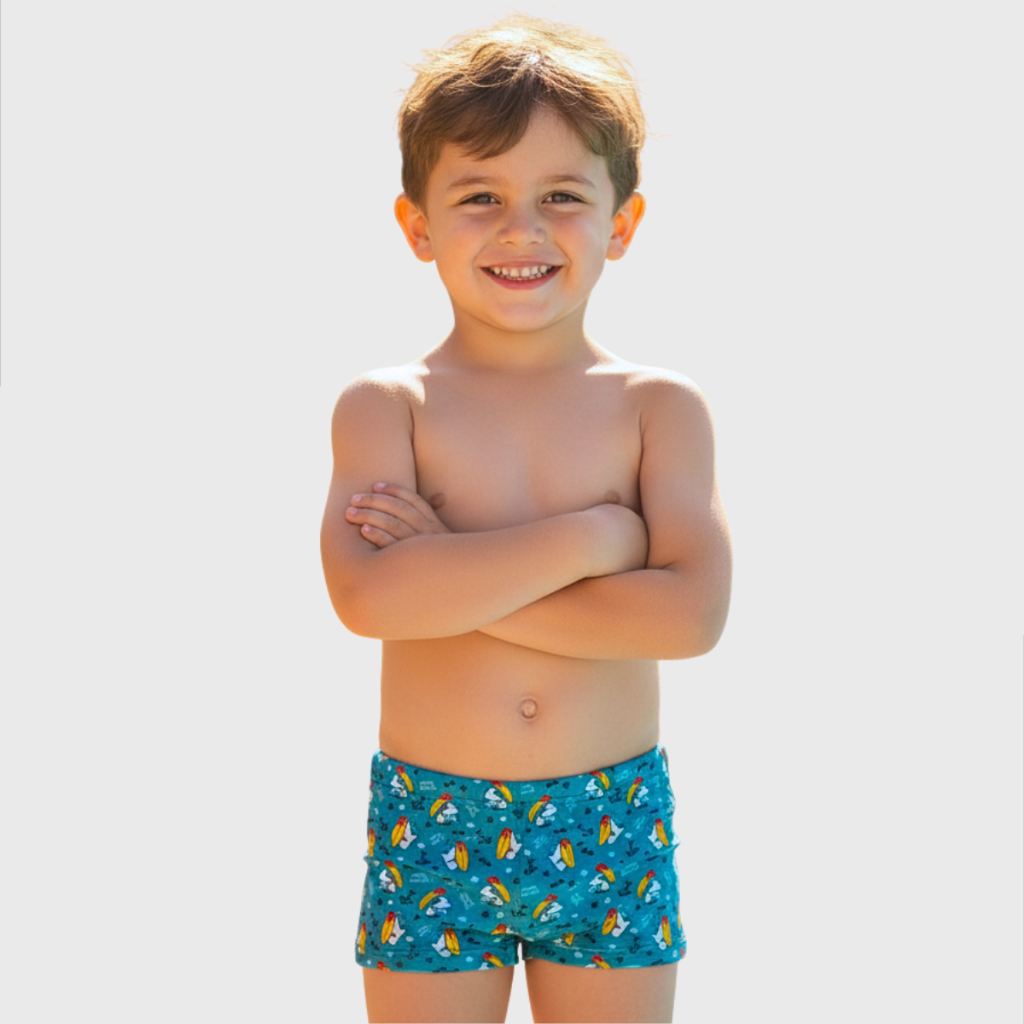 Sunga Boxer Infantil Juvenil Criança Proteção Uv+ Praia Natação Short Cueca Sunguinha Lisa Estampada