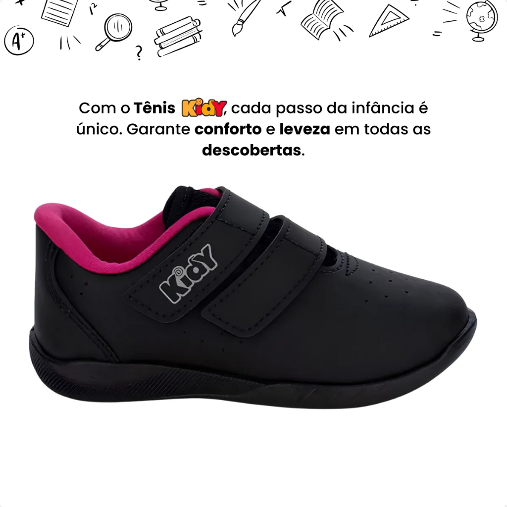 Tênis Infantil Kidy Usefull Miami Colegial Volta Às Aulas Preto E Pink Durável Confortável Feminino em Oferta na Shopee