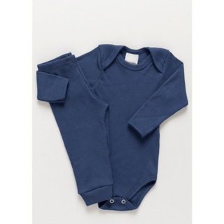 Conj Body e Calça Bebê Antialérgico Pagão Canelado Longo Azul Marinho 100% Algodão em Oferta na Shopee