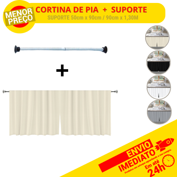 Kit Cortina de Pia Viés Para Bancadas Pias de Cozinha + Varal Ajustável 50cm x 90cm ou 90cm x 1,30M.