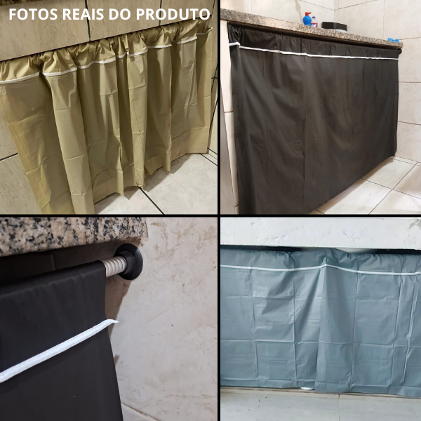 Kit Cortina de Pia Viés Para Bancadas Pias de Cozinha + Varal Ajustável 50cm x 90cm ou 90cm x 1,30M. — imagem 2 de 2