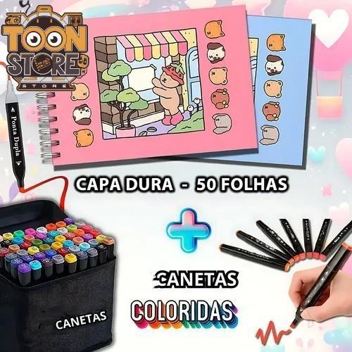 Kit Caneta Marcadora 24/36/48/60/80 Cores com 1 Um Livro Caderno Colorir de Urso Capa Dura 50 Página em Oferta na Shopee
