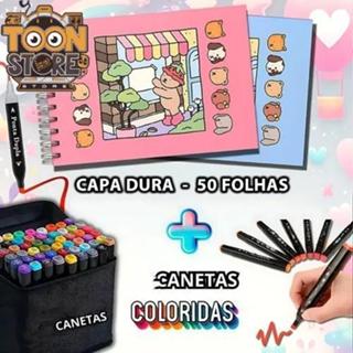 Kit Caneta Marcadora 24/36/48/60/80 Cores com 1 Um Livro Caderno Colorir de Urso Capa Dura 50 Página em Oferta na Shopee