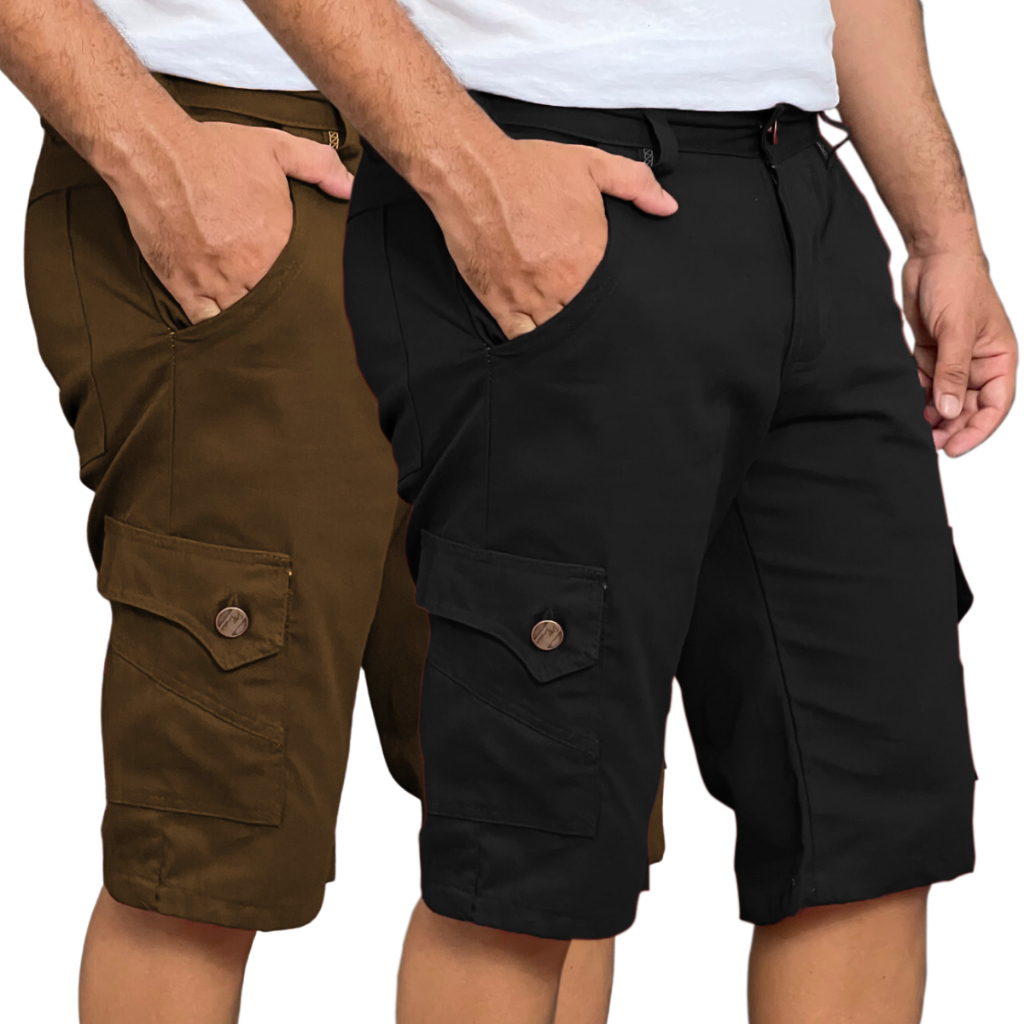 Kit 2 Bermuda Masculino Cargo Short Social Sarja 6 Bolsos