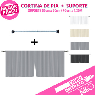 Kit 1 Cortina de Pia Bancada PVC Antimofo + 1 Suporte Varão Extensível 50cm a 1,30 Ajustável Cozinha em Oferta na Shopee