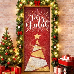 Capa de Porta Natal Glitter Em Tecido Veste Porta C/ Elástico Sublimado 0,80x2,1m