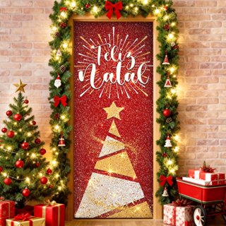 Capa de Porta Natal Glitter Em Tecido Veste Porta C/ Elástico Sublimado 0,85x2,1m em Oferta na Shopee