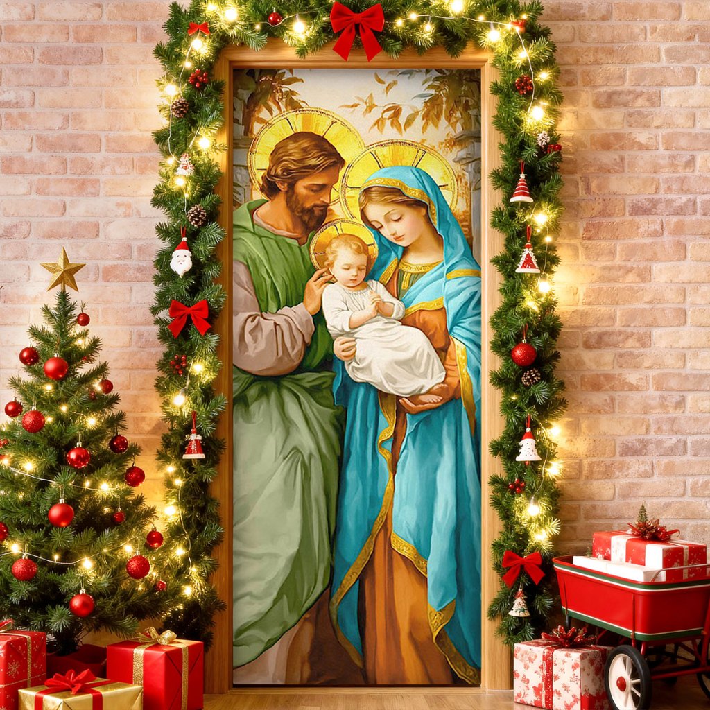 Painel Capa De De Porta Natal Religioso Sublimado Em Tecido Veste Fácil 0,85x2,10m C/Elástico em Oferta na Shopee