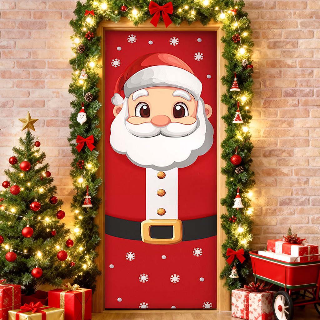 Capa Painel Natal Retangular Para Porta Sublimado Em Tecido Decorativo Papai Noel 0,85x2,10m em Oferta na Shopee
