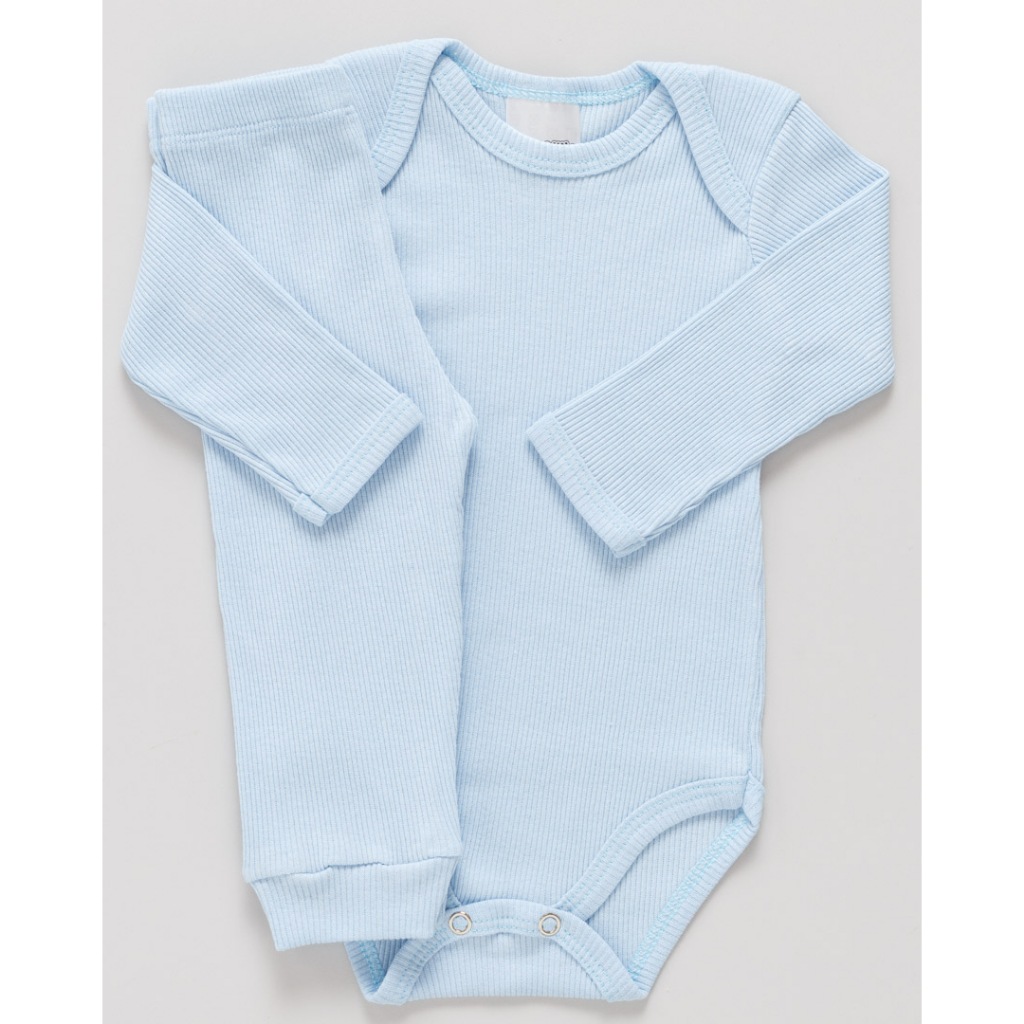 Conj Body e Calça Bebê Antialérgico Pagão Canelado Longo Azul 100% Algodão em Oferta na Shopee