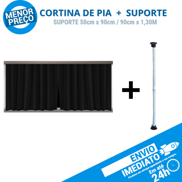 Kit C/ 1 Varal Extensível Ajustável 50cm a 1,30M + 1 Cortina de Pia ou Bancada Com Viés Várias Cores