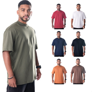 Oversized Gola Alta 100% Algodão Camiseta Várias Cores em Oferta na Shopee