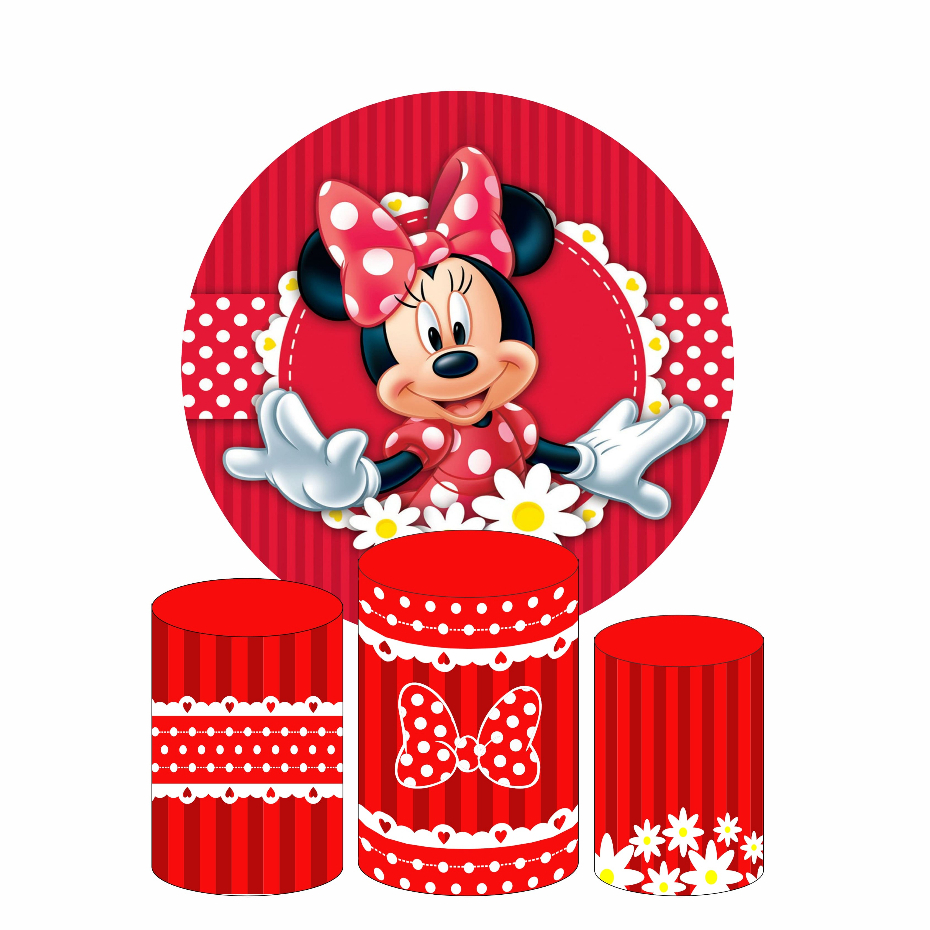 Kit Trio de Capas Cilindro + Capa Painel Redondo Decoração de Festa Infantil Minnie em Oferta na Shopee