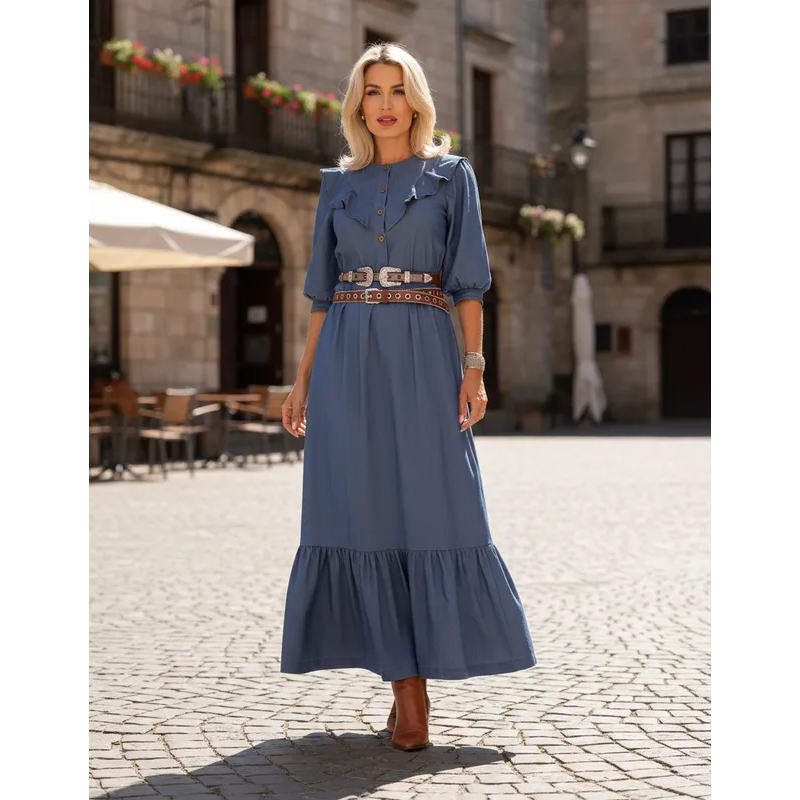 Vestido Longo Tecido Jens Chambray Paloma