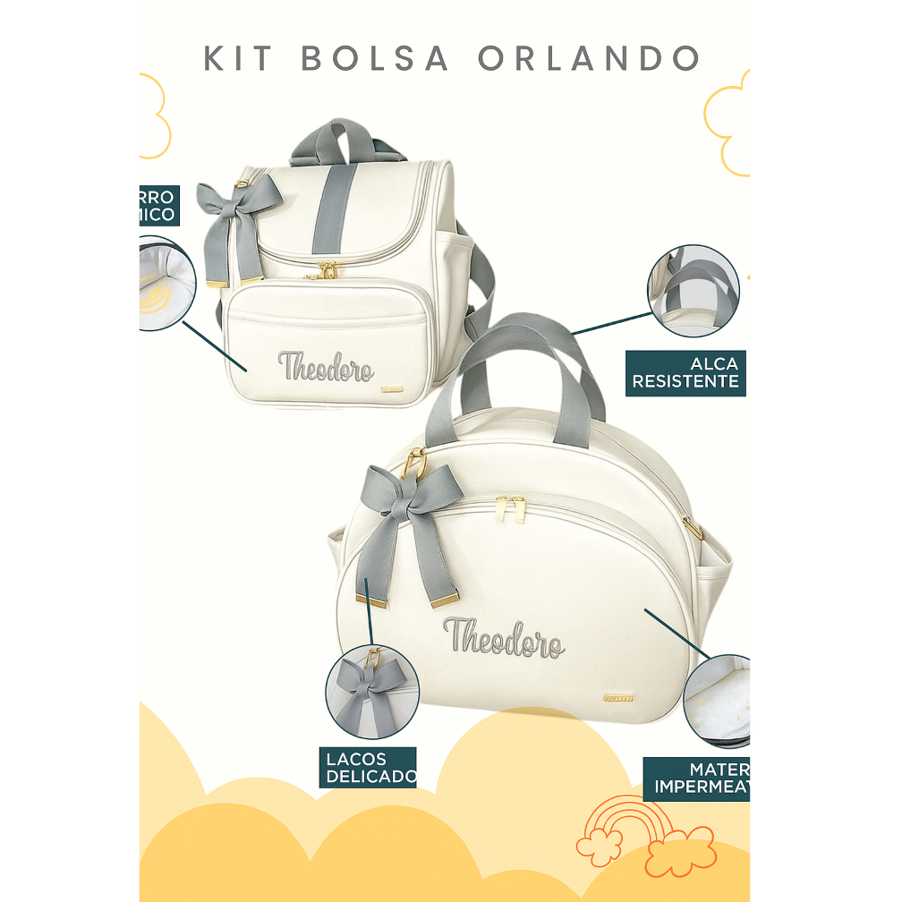 Kit Maternidade 2 Peças Bolsa e Mochila Personalizado Térmica Impermeável, Coleção Orlando em Oferta na Shopee