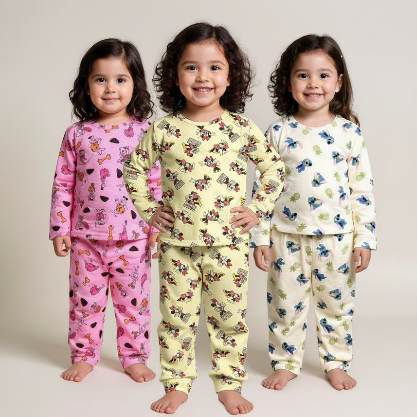 Kit com 03 Pijamas Infantil Menino ou Menina Conjunto Manga Longa Estampado 6 peças