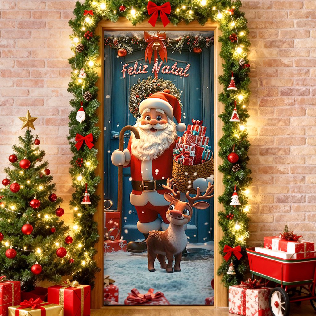 Capa de Porta Natal Papai Noel Em Tecido Veste Porta Decorativo Sublimado 0,85x2,10m - PTA-24 em Oferta na Shopee