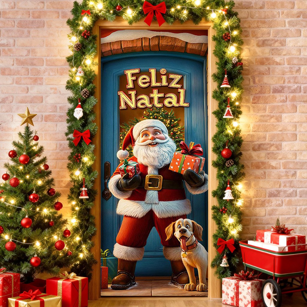 Capa de Porta Papai Noel Natal Em Tecido Veste Porta Decorativo Sublimado 0,85x2,10m em Oferta na Shopee