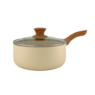 Panela com Cabo Revestimento Cerâmico Creme 22cm Tampa de Vidro e Cabo Soft Touch Efeito Madeira TOP em Oferta na Shopee