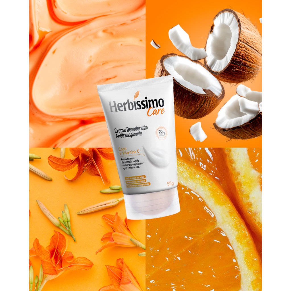 Desodorante Creme Antitranspirante Herbíssimo Bisnaga Coco e Vitamina C 55g