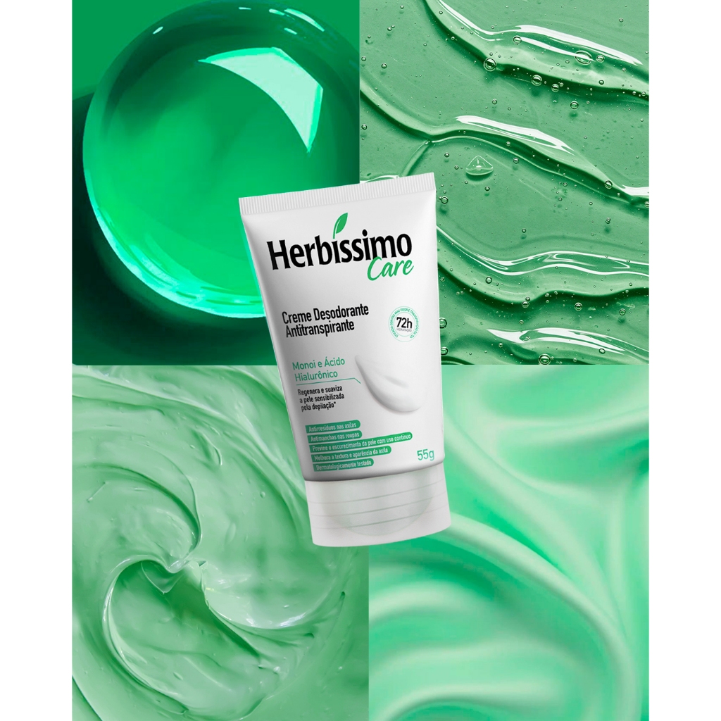 Creme Desodorante Antitranspirante Herbíssimo Care Monoi e Acido Hialuronico Bisnaga 55g
