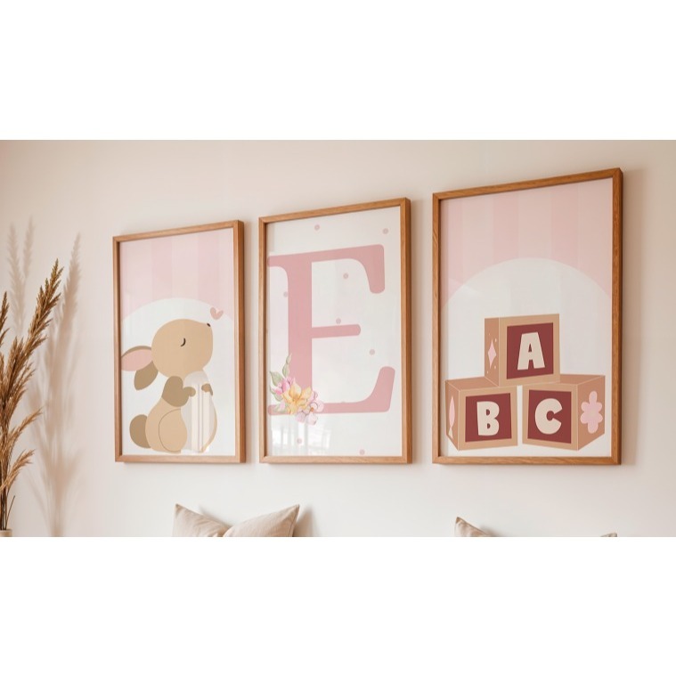 Kit Quadro Decorativo COM OU SEM MOLDURA - Coelhinho, ABC + Nome Personalizado