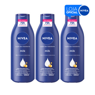 NIVEA Loção Hidratante Milk Pele Seca a Extrasseca 200ml - 3 Unidades