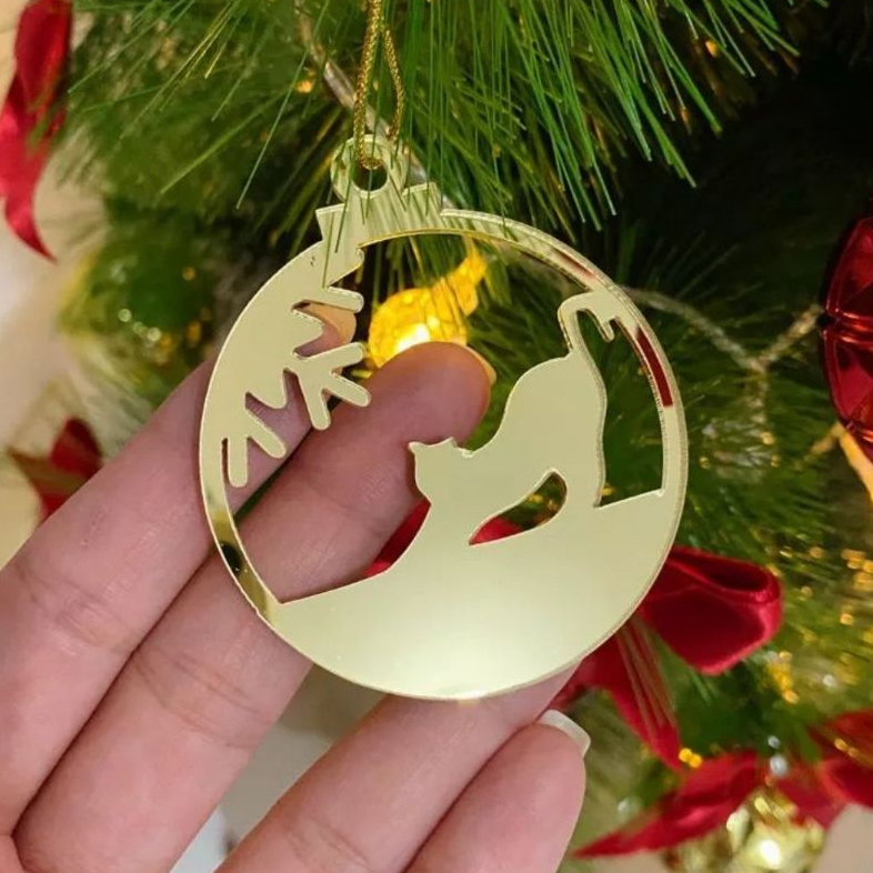 Kit 6 Enfeites de Natal Gato em Acrílico Espelhado Decoração Elegante de Árvore Natalina M...