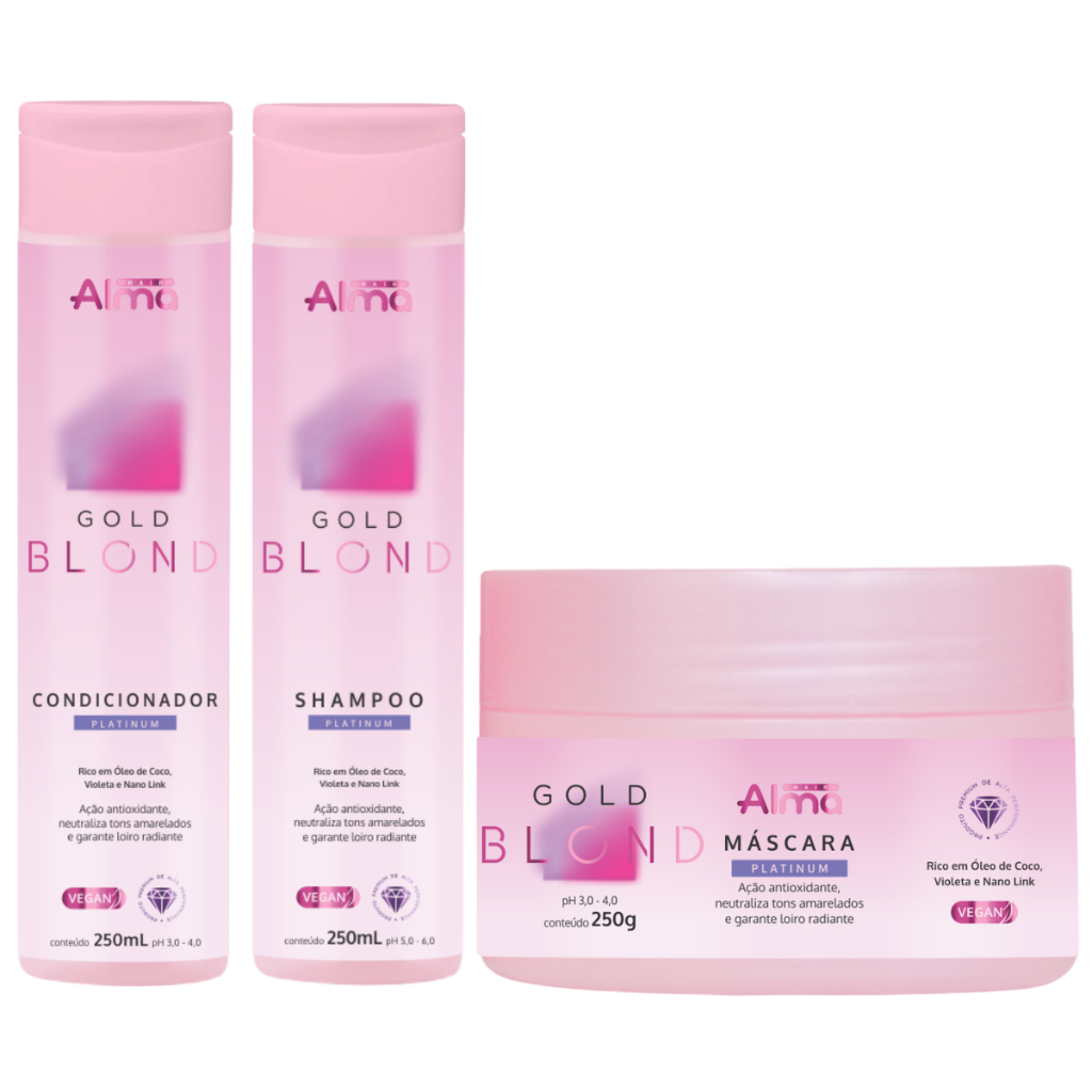 Kit Gold Blond – Shampoo, Máscara e Condicionador Para Matização, Brilho Platinado e Hidratação