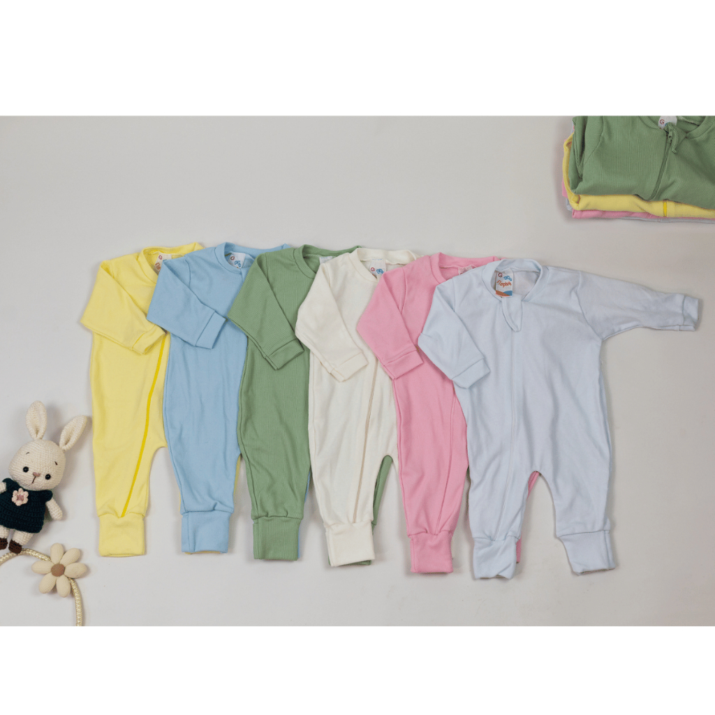 Kit 2 Macacão Canelado com Zíper até o Pé e Vira Pé Bebê Algodão Menina, Menino e Unissex Enxoval