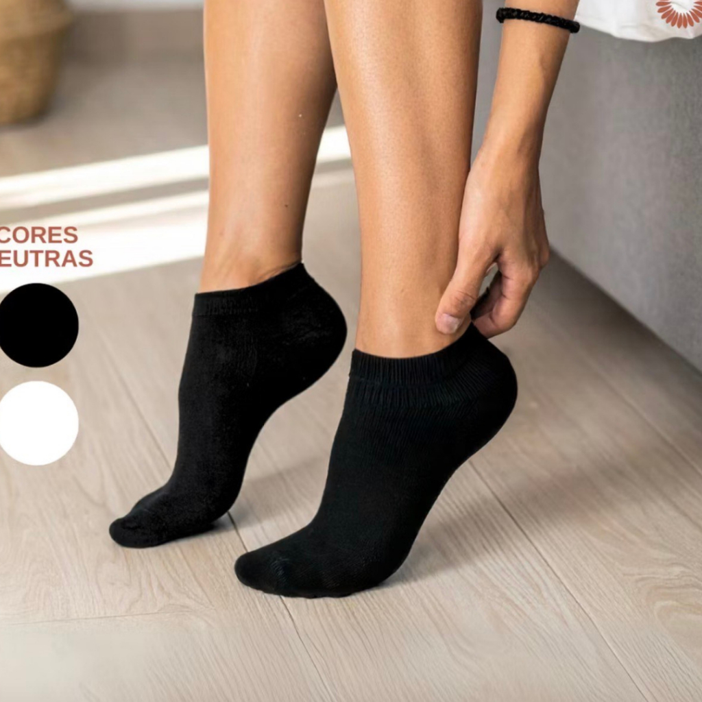 Kit 12 Pares de Meias Preta Feminina Cano Curto em Oferta na Shopee