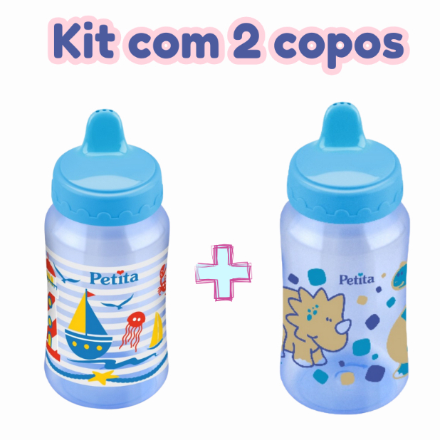 Kit 2 Copos Infantis Petita 270ml | Bico Rígido com Tampa | Copinho de Treinamento Bebê