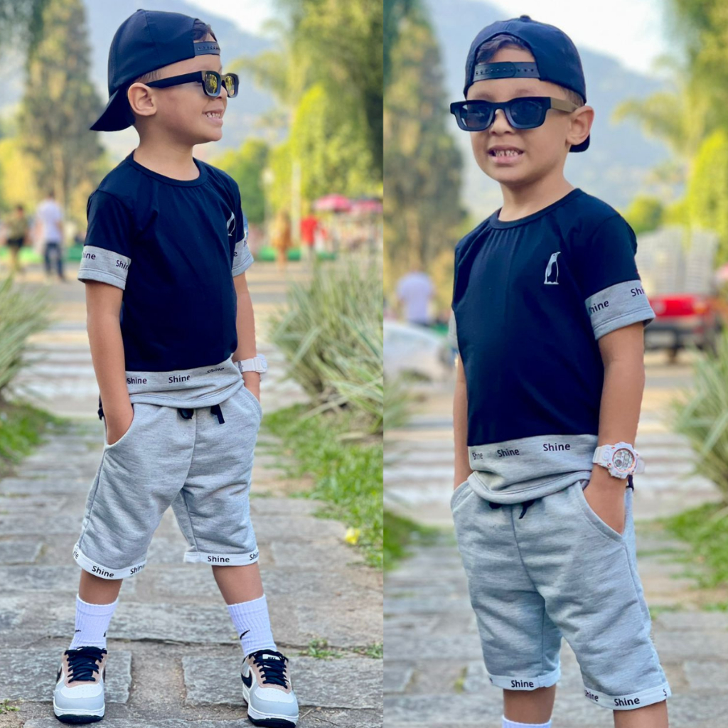 Conjunto Infantil Juvenil Masculino Roupa de Menino Blusa + Bermuda em Oferta na Shopee