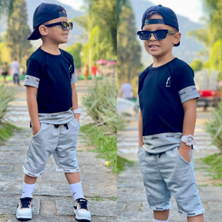 Conjunto Infantil Juvenil Masculino Roupa de Menino Blusa + Bermuda em Oferta na Shopee