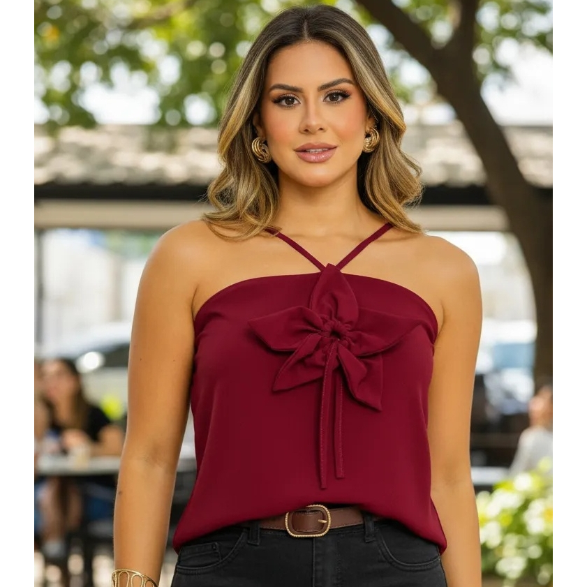 Blusa Soltinha Feminina Com Aplicação De Flor Alça Social Bata em Oferta na Shopee