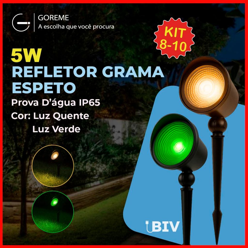 Kit 10 Luminária Espeto Jardim 5W Led Refletor Grama A Prova Dágua IP65 Luz Quente ou Verde Bivolt em Oferta na Shopee