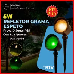 Kit 8/10 Luminária Espeto Jardim 5W Led Refletor Grama A Prova Dágua IP65 Luz Quente ou Verde Bivolt