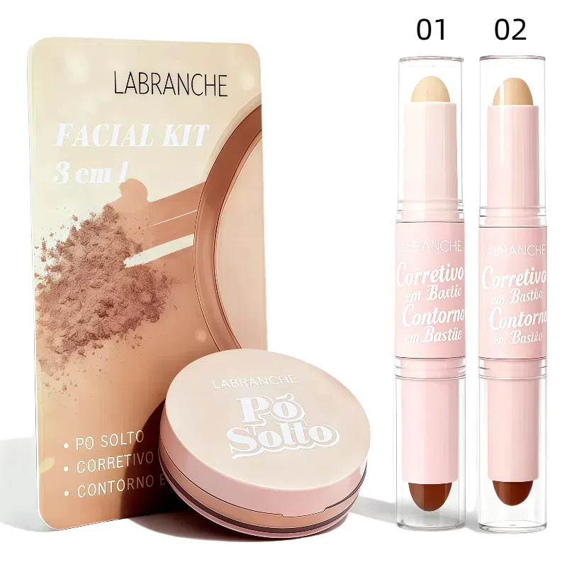 LA1142 Kit Facial 3 em 1 Pó Solto Contorno e Corretivo Cor 01 Cor 02 Labranche em Oferta na Shopee