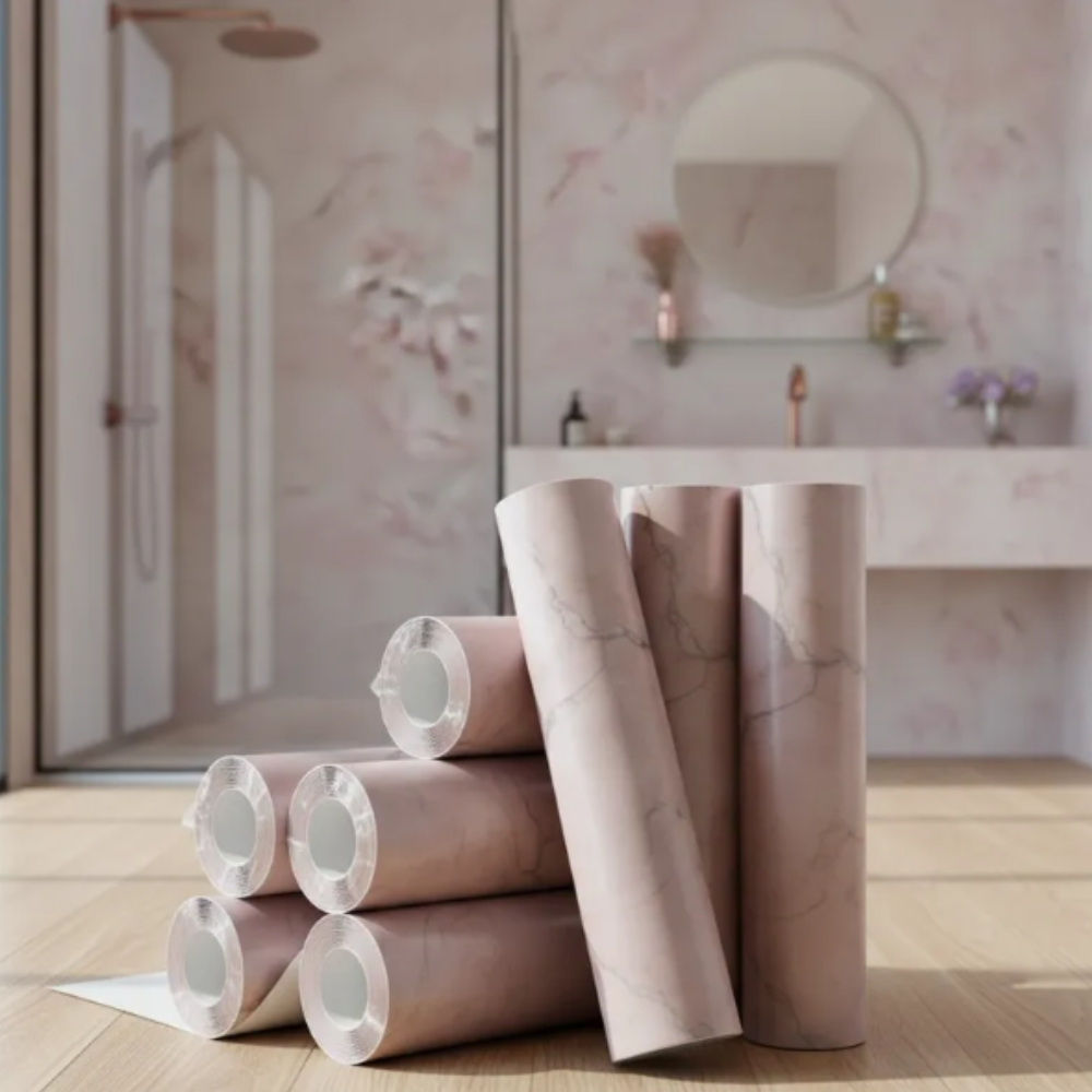 Papel de Parede Mármore Rosa Autocolante Adesivo Marmorizado Rosa Lavável 3m x 50cm