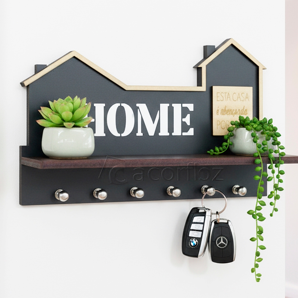 Porta Chaves com Prateleiras para Oculos, Carteira, Objetos em MDF Modelo Casinha - Decori Br em Oferta na Shopee