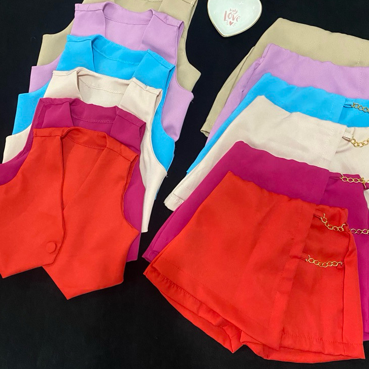 Conjunto Infantil Alfaiataria Menina Colete e Short Saia Blogueirinha Elegante Moda Festa do 4 ao 16 Inverno 2026