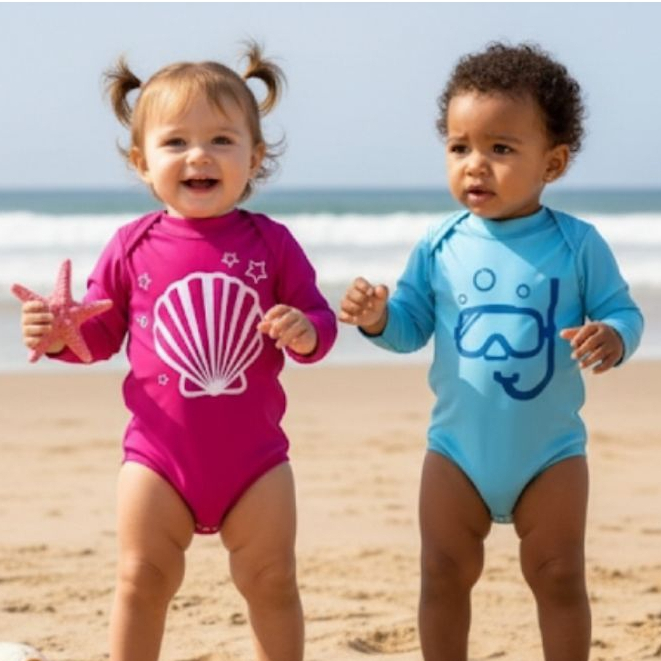Body para Bebê com Proteção Solar UV50+Perfeito para Praia e Piscina