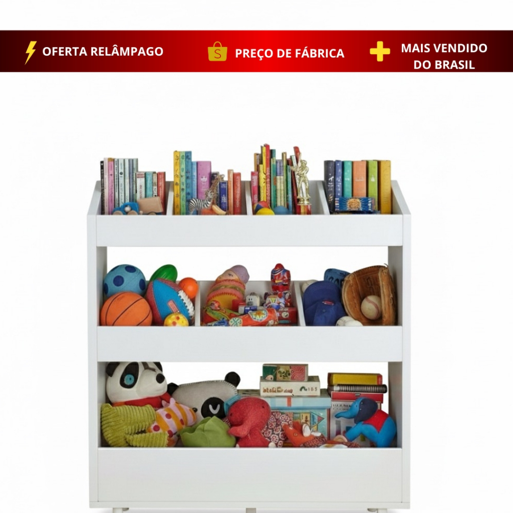 Baú Organizador Quarto Infantil p\Brinquedos Divisórias MDF