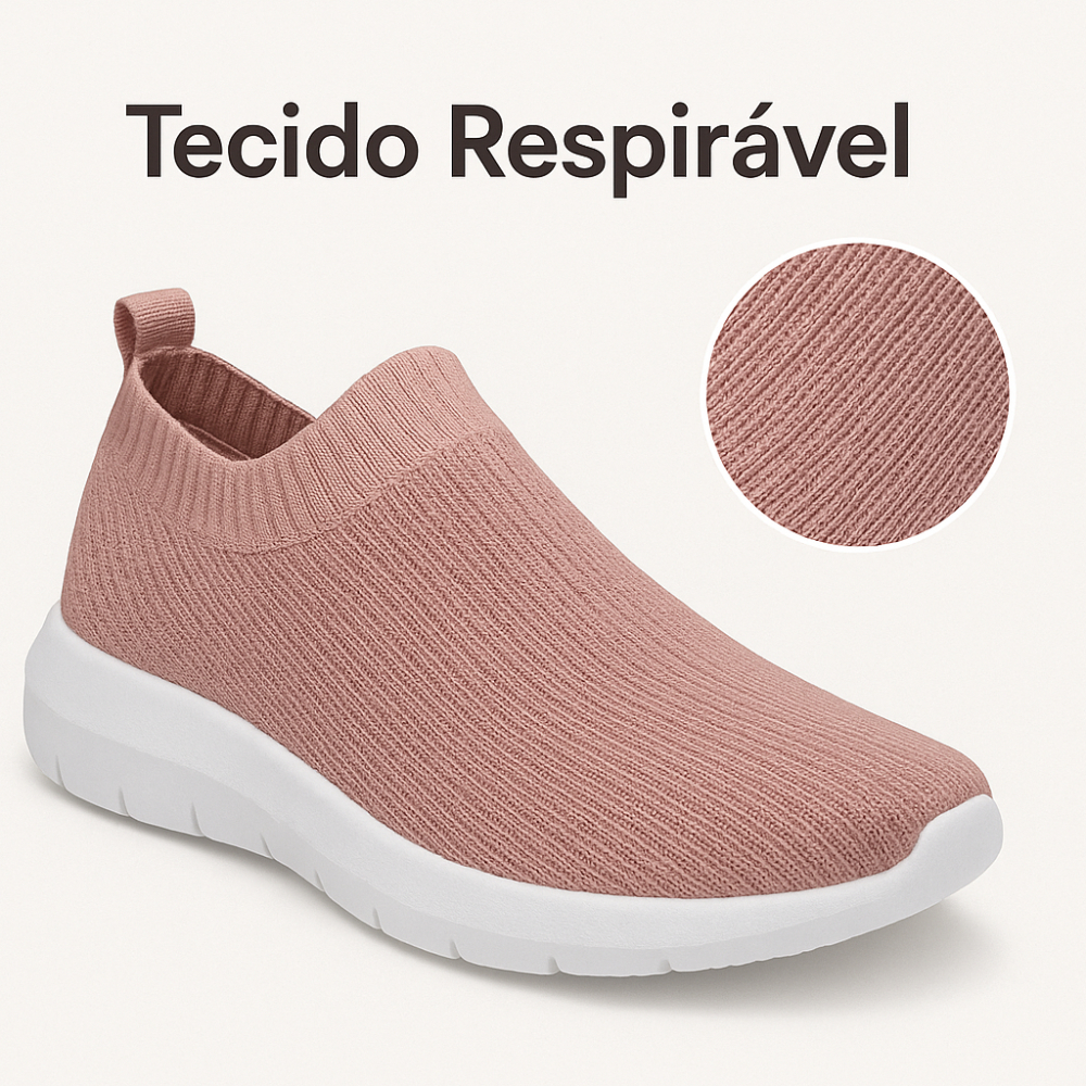 Tênis Feminino Meia Calce Fácil Slip On Leve Flexível Confortável Caminhada Academia Casual