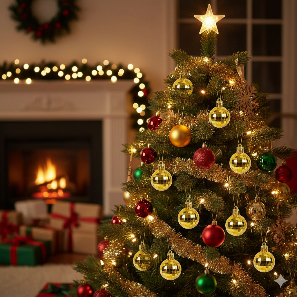 Enfeite de natal Bola 15 Pçs 3cm Tubo Facetada Dourado - Estilo Globo de Discoteca