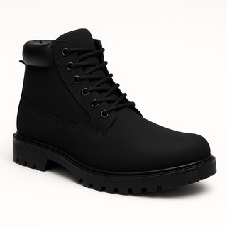 Bota Masculina Casual Preta Sola Tratorada em Couro Bota Adventure Lisa Basica Premium Oferta