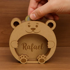 Cofre Personalizado Ursinho em MDF Cru Porta-Moedas Infantil